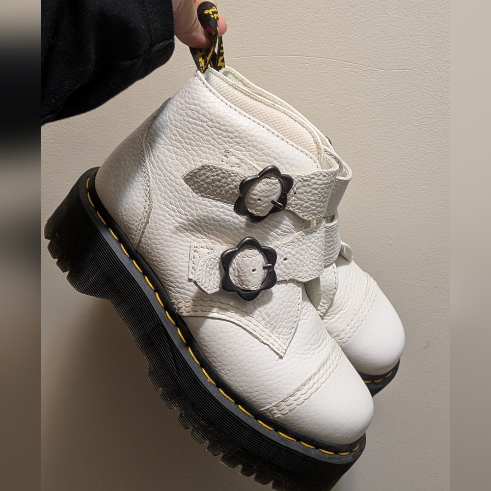 Dr. Martens Devon Flower Buckle Leather Platform Boots